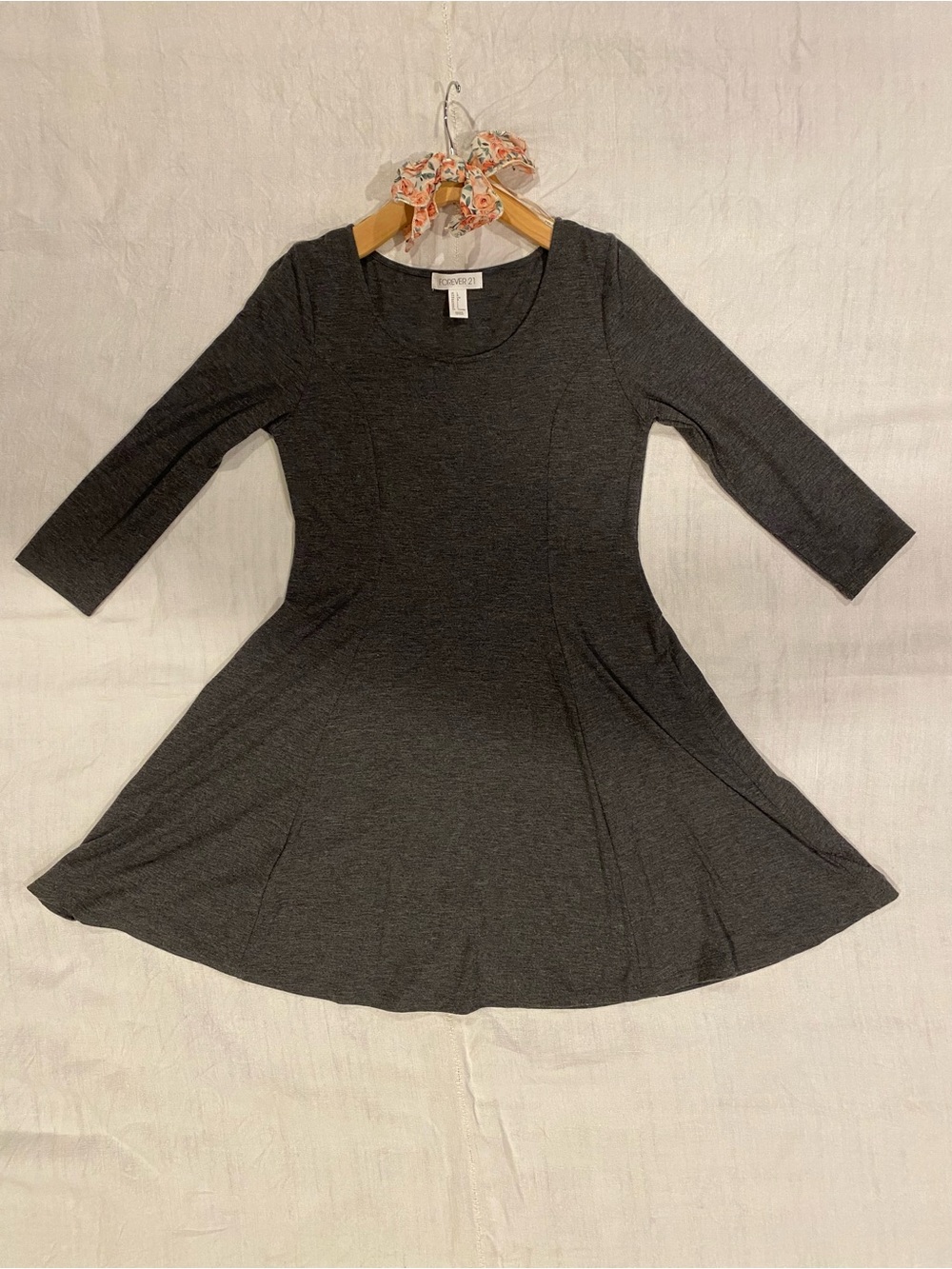 Forever 21 Dark Gray Knit Swing Dress , mini dress, 3/4 length sleeves
